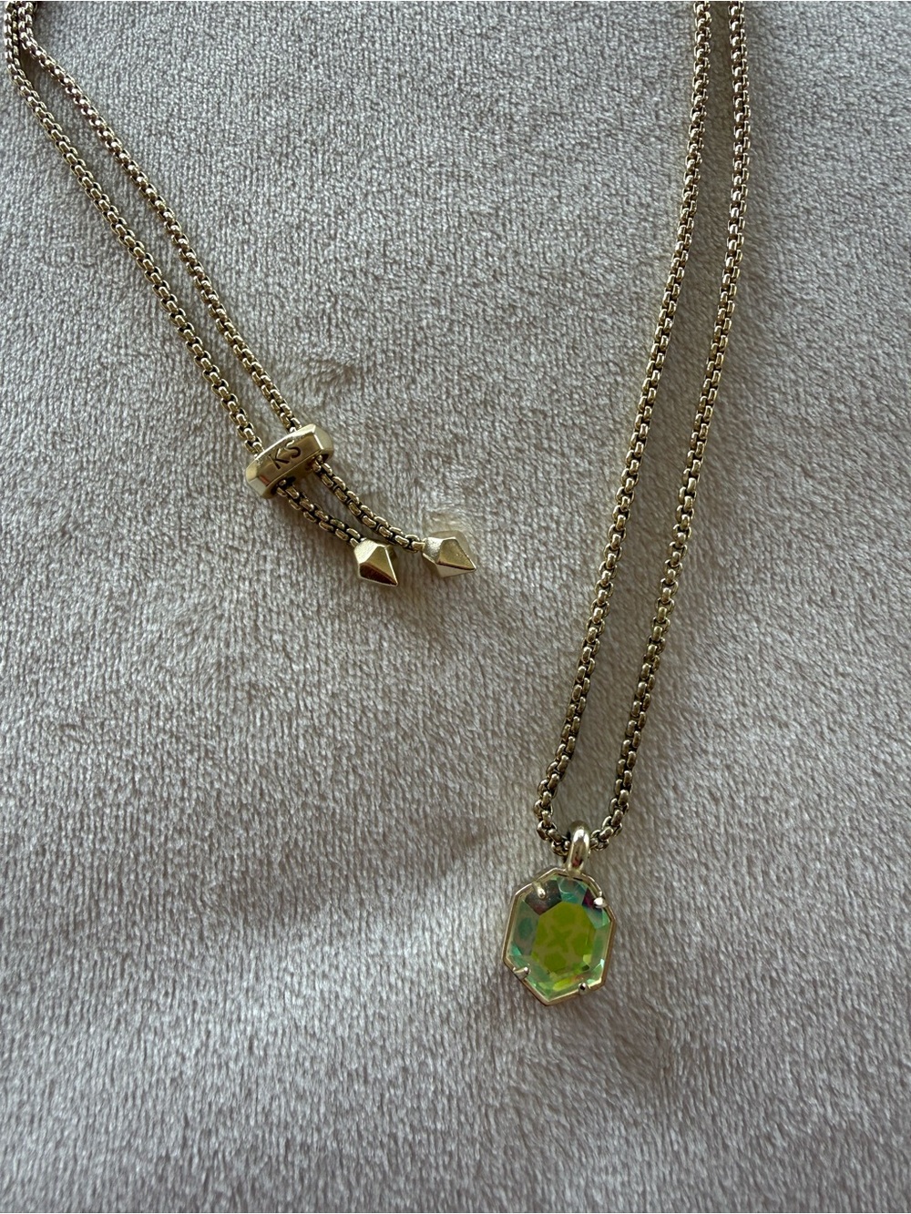 Gold Necklace with Iridescent Crystal Pendant